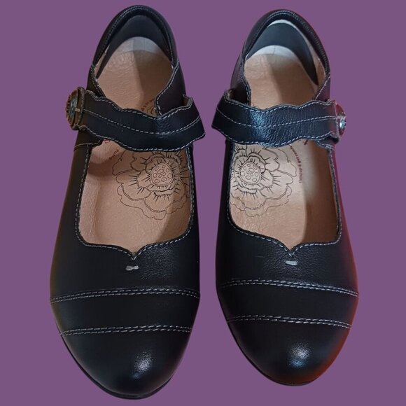 Taos Angel Mary Jane Black Leather With Strap Size 8 - Picture 1 of 16